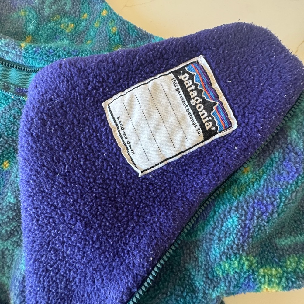 VTG Patagonia Fleece Bunting One Piece 3 Month Deep Sea Creatures 90s AOP - Picture 10 of 12